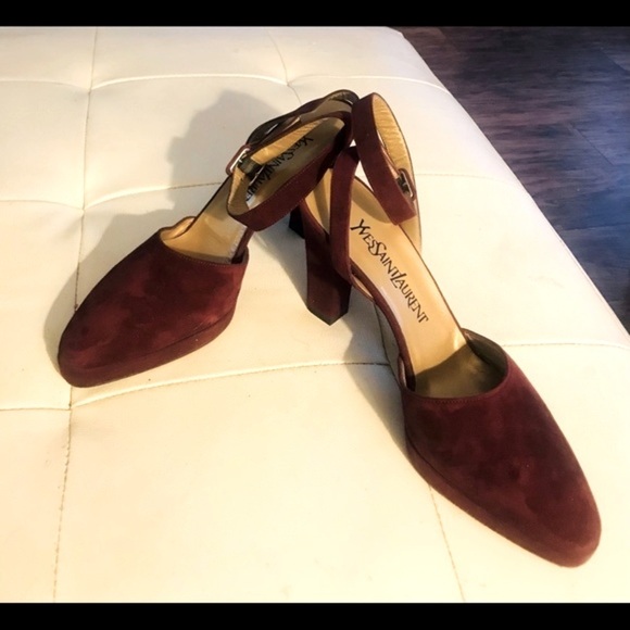 Vintage Yves Saint Laurent YSL Burgundy Suede Heels in Box - Size 7.5 - Picture 4 of 15